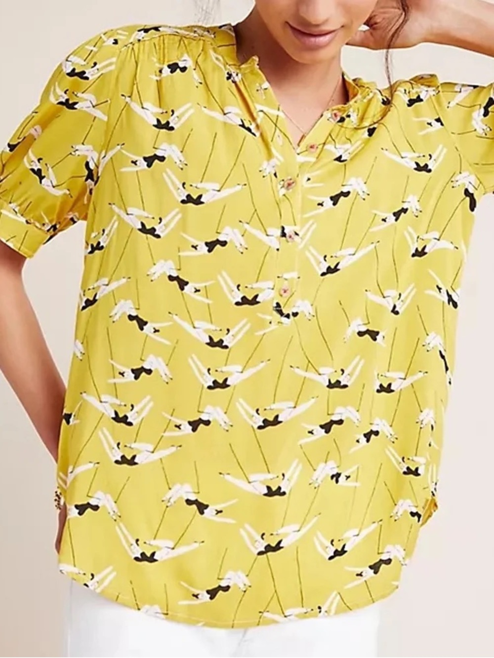 Anthropologie Emily Isabella Art Blouse Yellow Trapeze Artist Whimsy